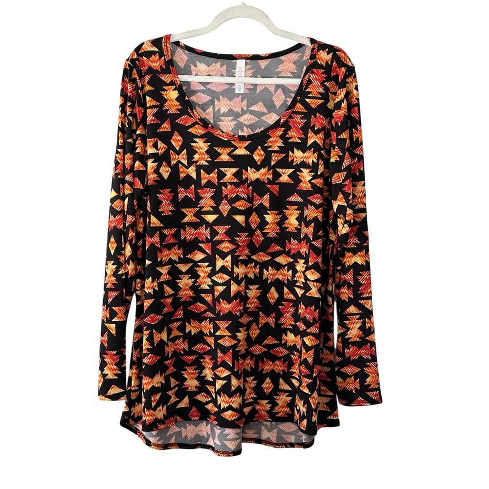 NWT Lularoe Women's 2XL  Lynnae‎ Black Orange  Geometric Print Top | SKU 0769